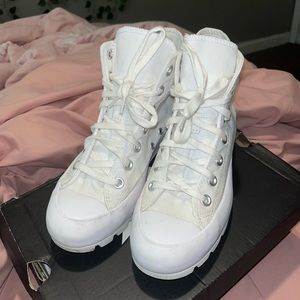White “lugged” high top converse